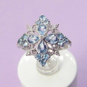 1.20ct Blue TOPAZ & Diamond 10K Gold Flower Ring